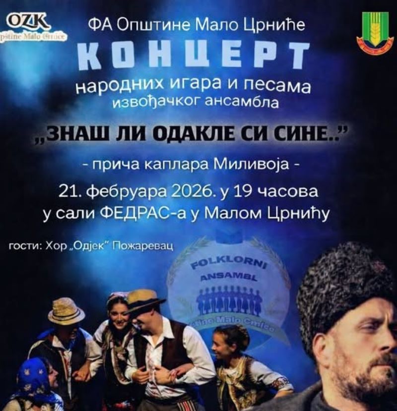 Tematski koncert „Znaš li odakle si sine“: Folklorni ansambl Malo Crniće obeležava osam godina rada