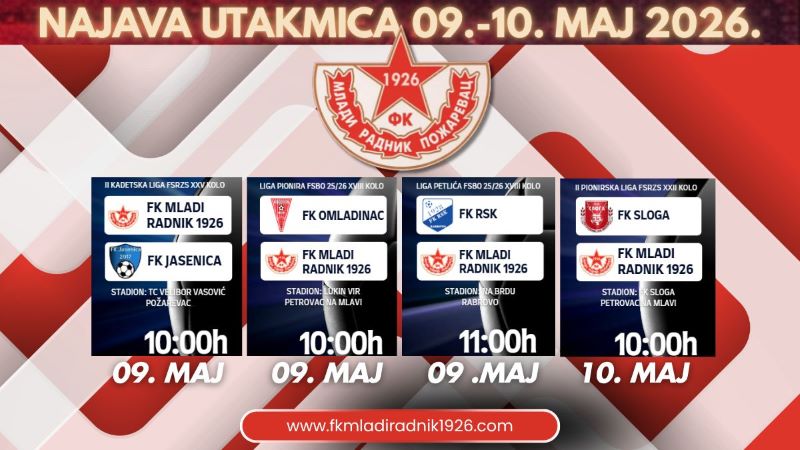 plakat za utakmice fk mladi radnik koje će se održati za vikend