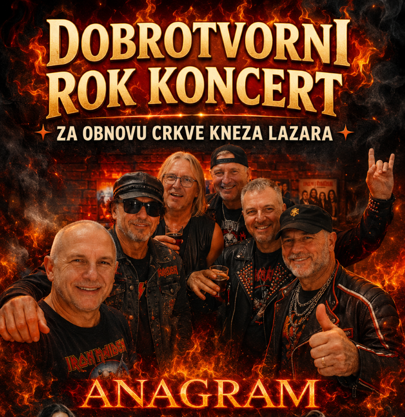 Plakat za Dobrotvorni rok koncert Garevo za obnovu Crkve kneza Lazara