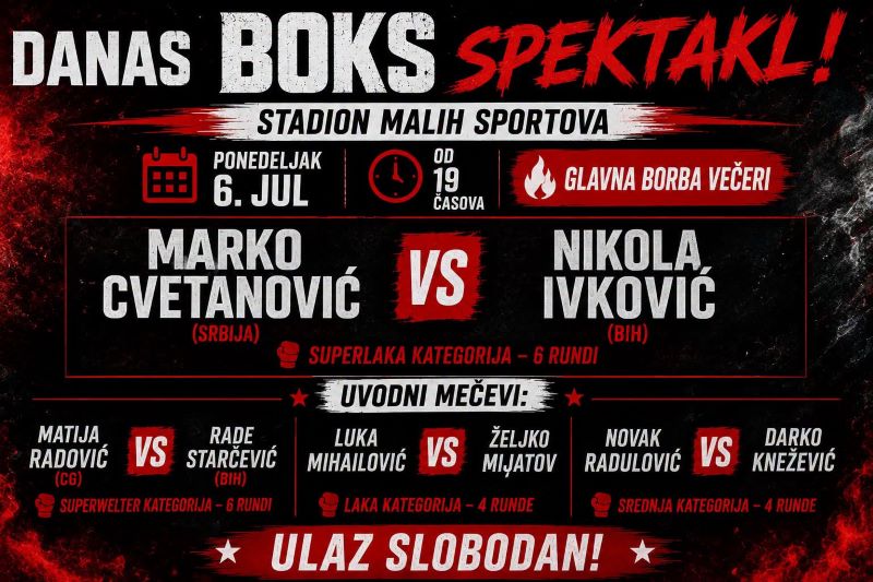 Boks spektakl u Požarevcu – najava za profesionalne boks mečeve na Stadionu malih sportova 6. jula sa početkom u 19 časova.