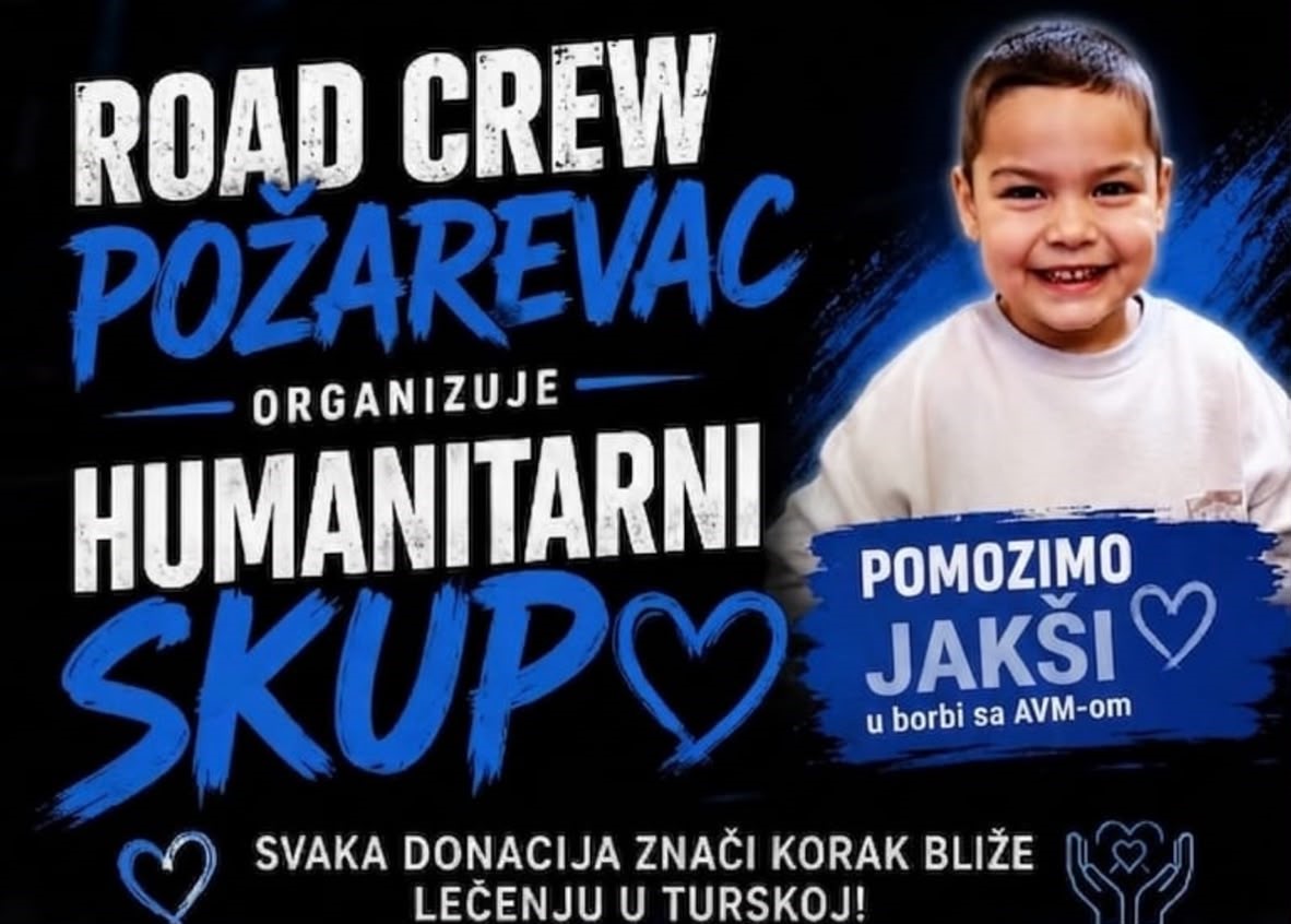 Plakat za humanitarni skup za Jakšu koji će biti održan 9. avgusta iza Hale sportova u Požarevcu u organizaciji Road Crew Požarevac.