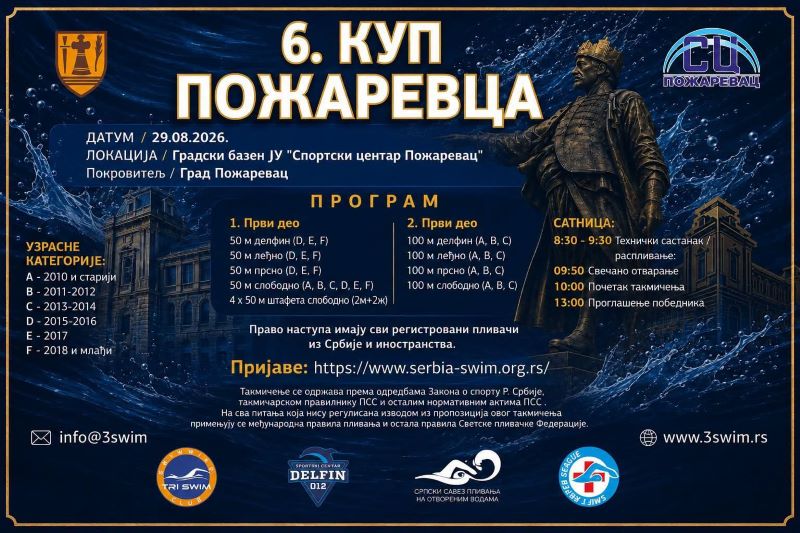 6. Kup Požarevca – plivačko takmičenje na Gradskom bazenu u Požarevcu